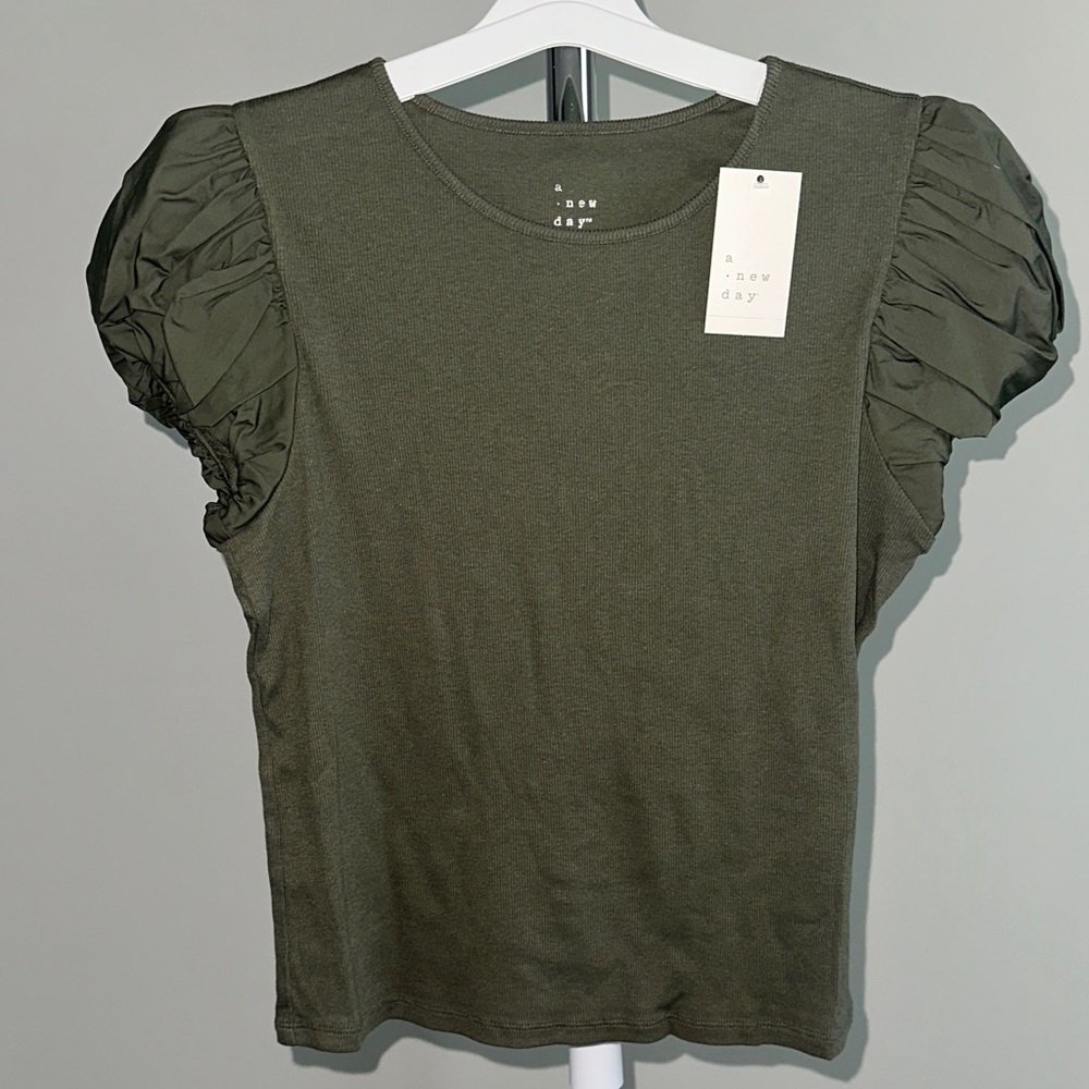 A New Day Dark Green Ruffle Sleeve Blouse